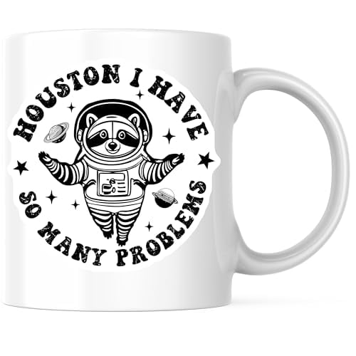 Bliss Monkey Co. Raccoon Astronaut Coffee Mug - Houston I Have Problems - Funny Space Mug - 11 Ounce Ceramic Coffee Mugs - Design Printed On Both Sides - High Quality Ceramic - BMCM3494