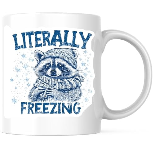 Bliss Monkey Co. Raccoon Coffee Mug - Literally Freezing Funny Winter Mug - Animal Lover 11 Ounce Coffee Mugs - Design Printed On Both Sides - High Quality Ceramic - BMCM3056