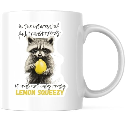 Bliss Monkey Co. Raccoon Lemon Squeezy Coffee Mug - Funny Animal Pun Mug - Novelty 11 Ounce Coffee Mug - Design Printed On Both Sides - High Quality Ceramic - BMCM3431