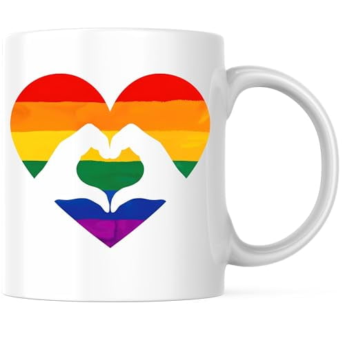 Bliss Monkey Co. Rainbow Heart Inclusive Rainbow Coffee Mug - LGBTQ Friendly Welcoming Coffee Mug - 11 Ounce Coffee Cup - Premium Ceramic - Design Printed On Both Sides - BMCM02279