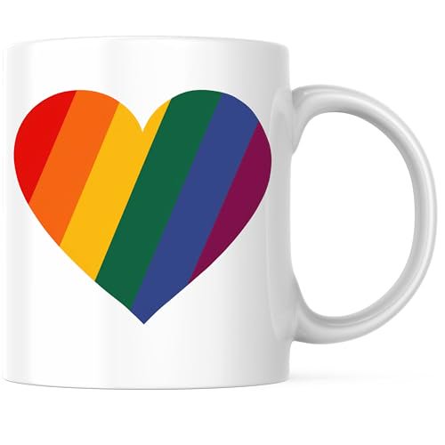 Bliss Monkey Co. Rainbow Heart Welcoming Inclusive Coffee Mug - Rainbow LGBTQ Heart Coffee Mug - 11 Ounce Coffee Cup - Premium Ceramic - Design Printed On Both Sides - BMCM02282