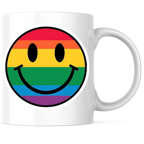Bliss Monkey Co. Rainbow Smile Coffee Mug - Colorful Happy Face Mug - 11 Ounce Coffee Cup - Premium Ceramic - Design Printed On Both Sides - BMCM03902