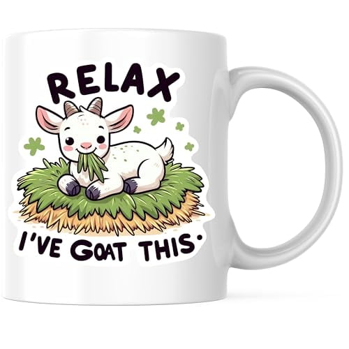 Bliss Monkey Co. Relax I've Goat This Coffee Mug - Funny Punny Animal Mug - Cute Goat - 11 Ounce Coffee Mug - Design Printed On Both Sides - Glossy Ceramic - Microwave & Dishwasher Safe - BMCM01355