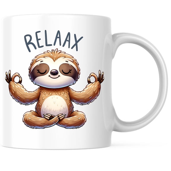 Bliss Monkey Co. Relaxing Sloth Coffee Mug - Yoga Sloth Illustration - Cute Funny Animal Design 11 Ounce Coffee Mug - Premium Ceramic - Design Printed On Both Sides - BMCM02731