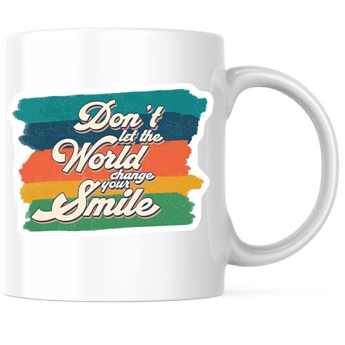 Bliss Monkey Co. Retro Smile Coffee Mug - Inspirational Quote Mug - Positive Vibes 11 Ounce Mug - Design Printed On Both Sides - High Quality Ceramic - BMCM3217