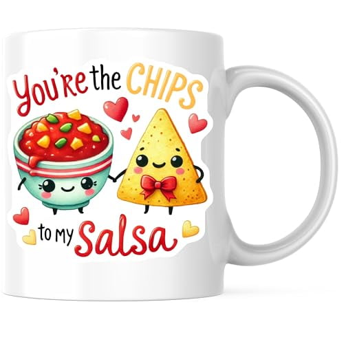 Bliss Monkey Co. Salsa and Chips Coffee Mug - Cute Cartoon Food Mug - Funny Foodie Gift 11 Ounce Coffee Mugs - Design Printed On Both Sides - High Quality Ceramic - BMCM3394