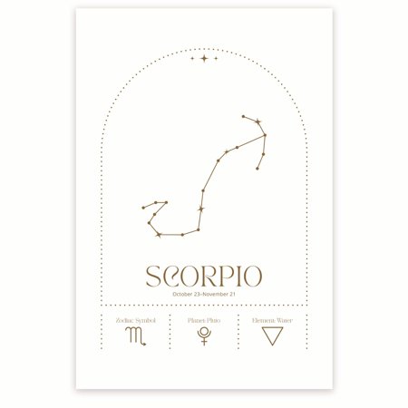 Bliss Monkey Co. Scorpio Zodiac Star Sign Poster - Astrology Astrological Sign Symbol for Scorpio Star Sign Poster- 12 x 18 Inch Poster - Unframed - Premium 100lb Gloss - Made In USA - BMCP0214
