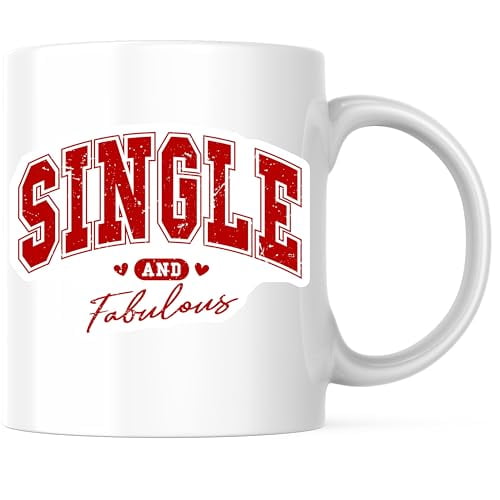 Bliss Monkey Co. Single and Fabulous Coffee Mug - Red Heart Mug - 11 Ounce Novelty Cup - Design Printed On Both Sides - High Quality Ceramic - BMCM3563