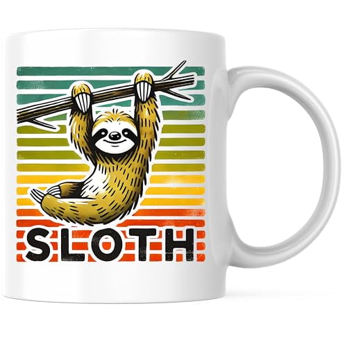 Bliss Monkey Co. Sloth Coffee Mug - Retro Sloth Design - Cute Animal Lover 11 Ounce Coffee Mug - Premium Ceramic - Design Printed On Both Sides - BMCM02729