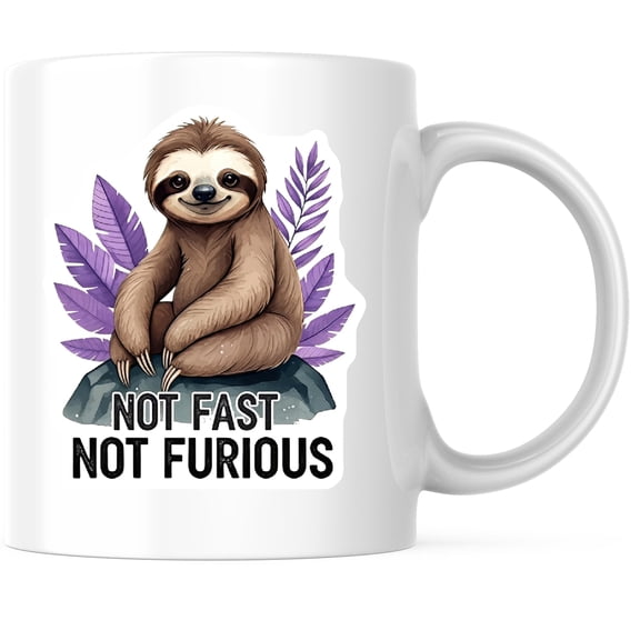 Bliss Monkey Co. Sloth Not Fast Not Furious Coffee Mug - Adorable Animal Mug - Funny Inspirational Sloth Coffee Cup - 11 Ounce Mug - Premium Ceramic - Design Printed On Both Sides - BMCM04151