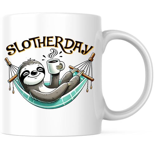 Bliss Monkey Co. Slotherday Coffee Mug - Cute Sloth 11 Ounce Coffee Cup - Sloth Lover Gift Relaxing Sloth Mug - Premium Ceramic - Design Printed On Both Sides - BMCM02728