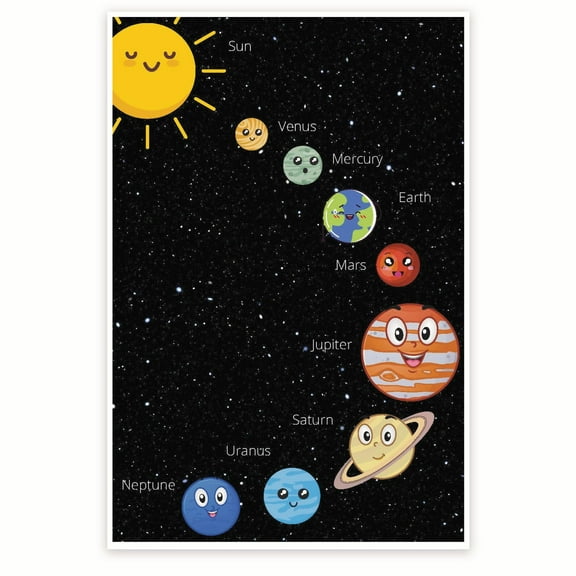 Bliss Monkey Co. Solar System Poster - Pre-K Kindergarten 1st Grade - Homeschool - Early Learning Resources - 12 x 18 Inch Poster - Unframed - Premium 100lb Gloss - Made In USA - BMCP008