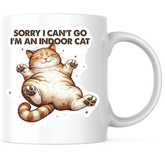 Bliss Monkey Co. Sorry I Cant Go Im an Indoor Cat Coffee Mug - Cute Cat Mug - 11 Ounce Funny Cat Lovers Mug - Adorable Cat Design - Premium Ceramic - Design Printed On Both Sides - BMCM03663