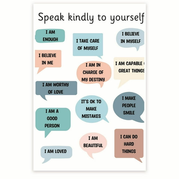 Bliss Monkey Co. Speak Kindly To Yourself Positive Affirmations - Therapy Therapist Office Counselor - Self Love Posters - 12 x 18 Inch Poster - Unframed - Premium 100lb Gloss - Made In USA - BMCP010