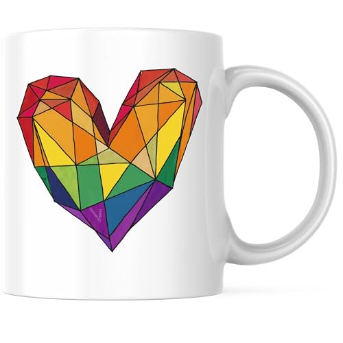 Bliss Monkey Co. Stained Glass Rainbow Heart Coffee Mug - Rainbow Heart LGBTQ Friendly Coffee Mug - 11 Ounce Coffee Cup - Premium Ceramic - Design Printed On Both Sides - BMCM02281