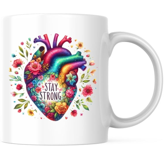 Bliss Monkey Co. Stay Strong Colorful Rainbow Heart Coffee Mug - Positive Inspiring Motivating Coffee Mug - 5" On Longest Side - Premium Ceramic - Design Printed On Both Sides - BMCM02316