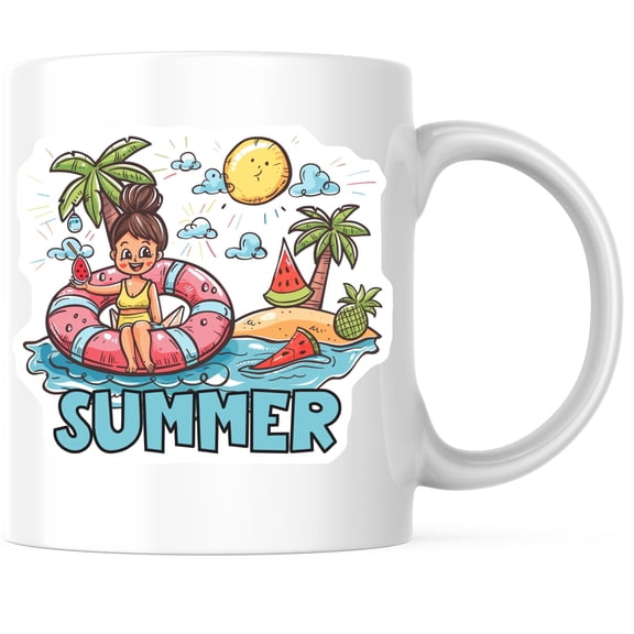 Bliss Monkey Co. Summer Coffee Mug - Cute Colorful Summer Design - 11 Ounce Beach Vacation Mug - Premium Ceramic - Design Printed On Both Sides - BMCM04319