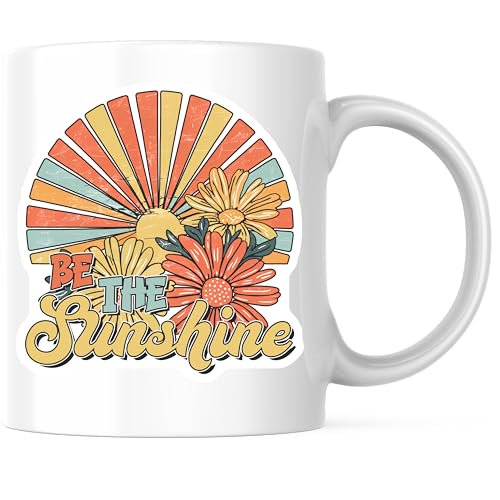 Bliss Monkey Co. Sunshine Coffee Mug - Retro Floral Mug - Positive Quote Mug 11 Ounce Coffee Mug - Design Printed On Both Sides - High Quality Ceramic - BMCM3326