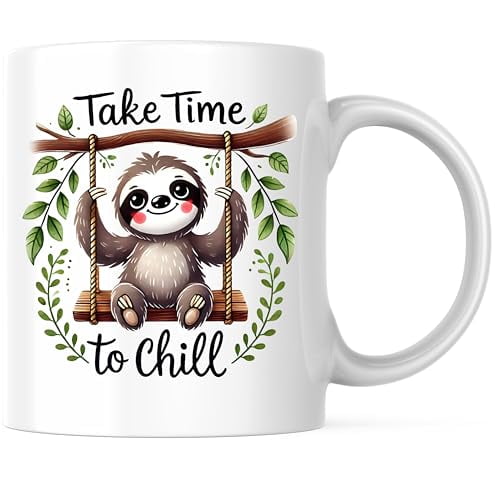 Bliss Monkey Co. Take Time to Chill Coffee Mug - Cute Sloth Design - Funny Relaxation 11 Ounce Coffee Mug - Premium Ceramic - Design Printed On Both Sides - BMCM02735