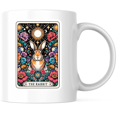 Bliss Monkey Co. Tarot Rabbit Coffee Mug - Mystical Floral 11 Ounce Coffee Mug - Rabbit Design Ceramic Cup - Premium Ceramic - Design Printed On Both Sides - BMCM04484