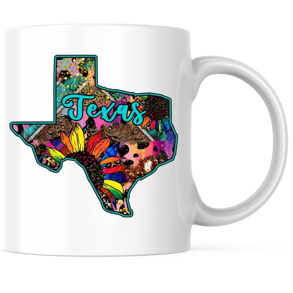 Bliss Monkey Co. Texas State Outline Coffee Mug - TX State Outline Western Theme - 11 Ounce Coffee Mug - Microwave & Dishwasher Safe - White Handle & Interior - Printed On Both Sides - BMCM01103