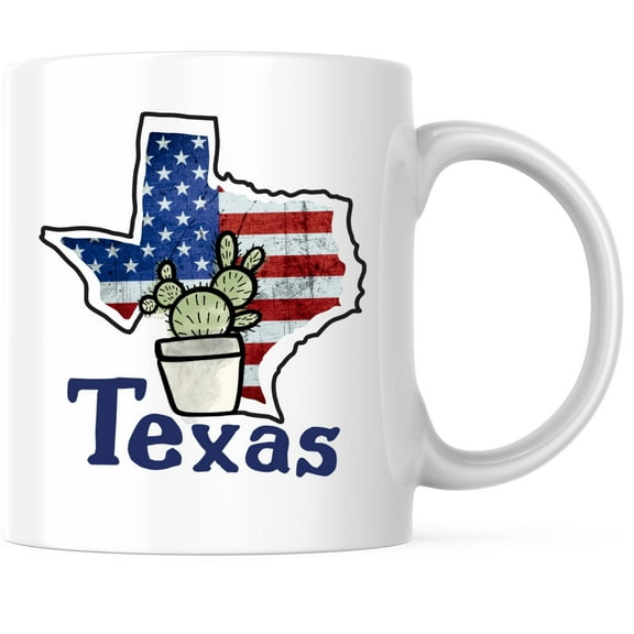Bliss Monkey Co. Texas State Outline Coffee Mug - USA Patriotic TX State - 11 Ounce Coffee Mug - Microwave & Dishwasher Safe - White Handle & Interior - Printed On Both Sides - BMCM01102