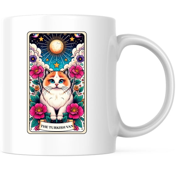 Bliss Monkey Co. The Turkish Van Tarot Card Coffee Mug - for Cat Mom or Cat Dad - 11 Ounce Coffee Mug - Design Printed On Both Sides - Glossy Ceramic - Microwave & Dishwasher Safe - BMCM01236