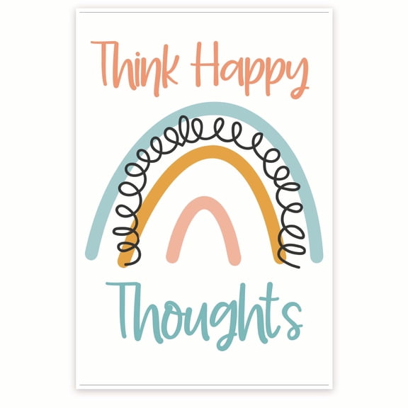 Bliss Monkey Co. Think Happy Thoughts Poster - Positive Inspiring Positive Motivational Wall Art - 12 x 18 Inch Poster - Unframed - Premium 100lb Gloss - Made In USA - BMCP0136