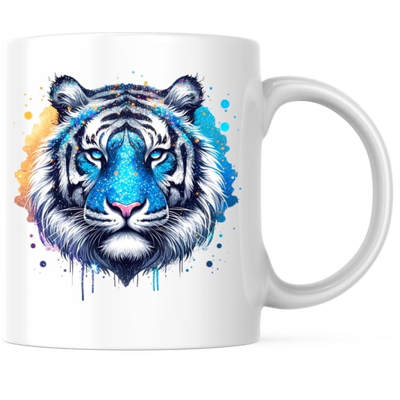 Bliss Monkey Co. Tiger Powerful Colorful Tiger Coffee Mug - Exotic Tiger Magnet - 11 Ounce Coffee Mug - White Interior & Handle - Design Printed On Both Sides - Glossy Ceramic - BMCM01199