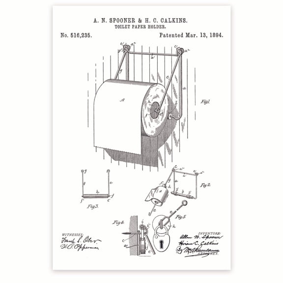 Bliss Monkey Co. Toilet Paper Patent Poster - Cool Unique Bathroom Wall Art - Decor For Bath Room - 12 x 18 Inch Poster - Unframed - Premium 100lb Gloss - Made In USA - BMCP0107
