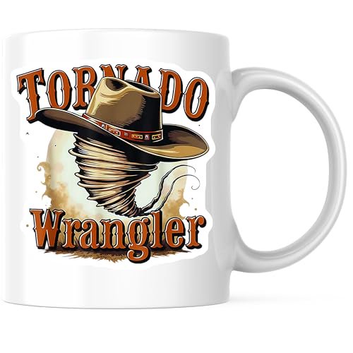 Bliss Monkey Co. Tornado Wrangler Coffee Mug - Western Cowboy Hat Design - 11 Ounce Ceramic Mug - Design Printed On Both Sides - High Quality Ceramic - BMCM3597