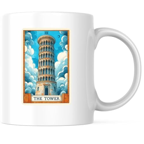 Bliss Monkey Co. The Tower Tarot Card Coffee Mug - Spiritual Metaphysical Mystic Magial Coffee Mug - 11 Ounce Coffee Cup - Premium Ceramic - Design Printed On Both Sides - BMCM02266