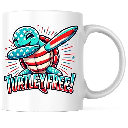 Bliss Monkey Co. Turtle Free Coffee Mug - Patriotic American Theme - Fun Dabbing Turtle Design 11 Ounce Coffee Mug - Premium Ceramic - Design Printed On Both Sides - BMCM02715