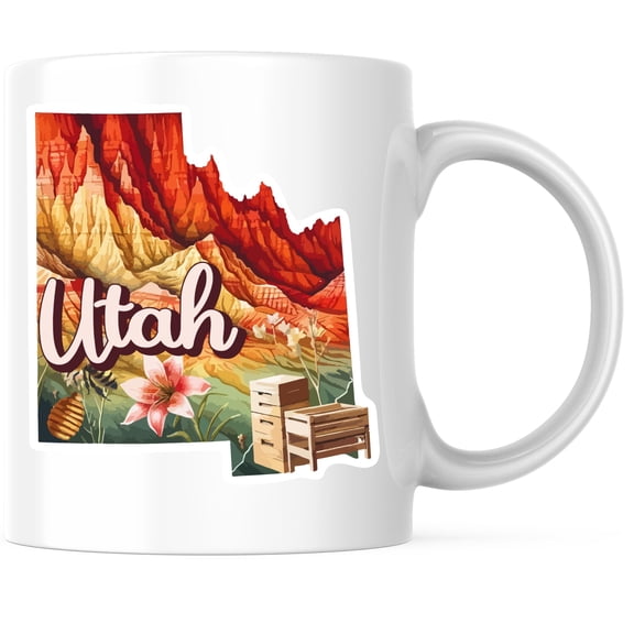 Bliss Monkey Co. Utah State Shape Coffee Mug - UT State Mug - Choose From 50 States - 11 Ounce Coffee Mug - Design Printed On Both Sides - Glossy Ceramic - Microwave & Dishwasher Safe - BMCM01286