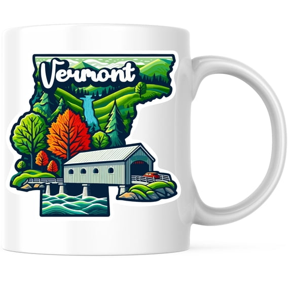 Bliss Monkey Co. Vermont State Shape Coffee Mug - VT State Mug - Choose From 50 States - 11 Ounce Coffee Mug - Design Printed On Both Sides - Glossy Ceramic - Microwave & Dishwasher Safe - BMCM01279