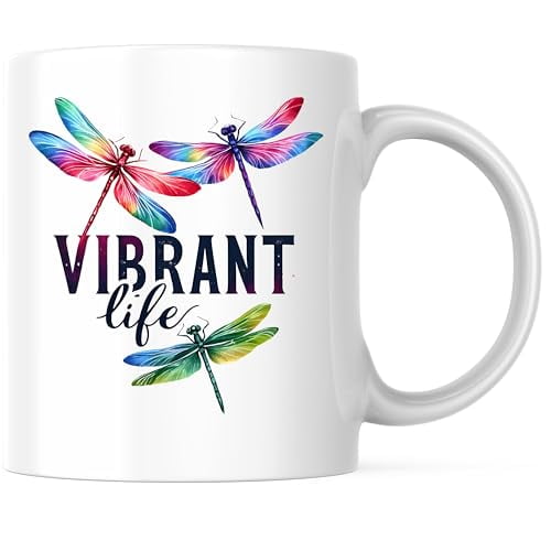 Bliss Monkey Co. Vibrant Life Dragonfly Coffee Mug - Inspirational Colorful Design - 11 Ounce Ceramic Cup - Premium Ceramic - Design Printed On Both Sides - BMCM02694