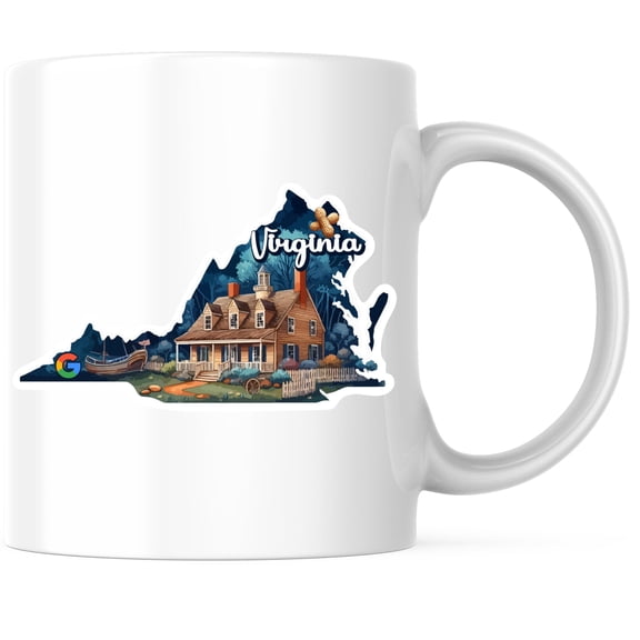 Bliss Monkey Co. Virginia State Shape Coffee Mug - VA State Mug - Choose From 50 States - 11 Ounce Coffee Mug - Design Printed On Both Sides - Glossy Ceramic - Microwave & Dishwasher Safe - BMCM01280