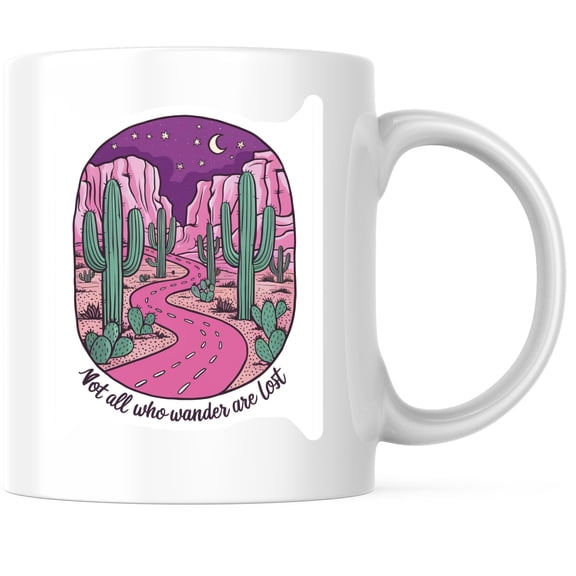 Bliss Monkey Co. Wanderlust Adventure Coffee Mug - Desert Cactus Design - Not All Who Wander Are Lost 11 Ounce Coffee Mug - Premium Ceramic - Design Printed On Both Sides - BMCM04066