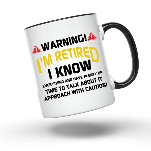 Bliss Monkey Co. Warning I'm Retired I Know Everything - Funny Retirement Coffee Mug - 11 Ounces - Retired Coffee Cup - BMCM00133