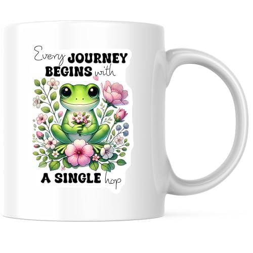 Bliss Monkey Co. Whimsical Frog Coffee Mug - Every Journey Begins with a Single Hop - 11 Ounce Ceramic Cup - Premium Ceramic - Design Printed On Both Sides - BMCM03724