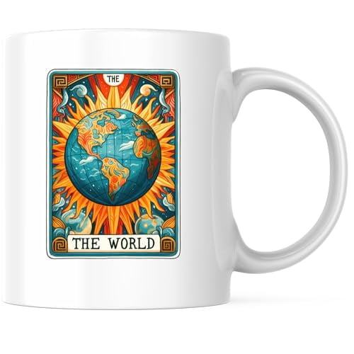 Bliss Monkey Co. The World Tarot Card Coffee Mug - Spiritual Mystic Metaphysical Earth Coffee Mug - 11 Ounce Coffee Cup - Premium Ceramic - Design Printed On Both Sides - BMCM02254