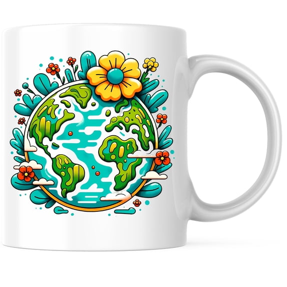 Bliss Monkey Co. World With Vivid Color Coffee Mug - Cool Earth - 11 Ounce Coffee Mug - Microwave & Dishwasher Safe - White Handle & Interior - Printed On Both Sides - BMCM01086