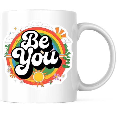Bliss Monkey Co. Be You Inspirational Coffee Mug - Positive Motivational Quote Mug - Rainbow Sunshine 11 Ounce Coffee Cup - Premium Ceramic - Design Printed On Both Sides - BMCM03893