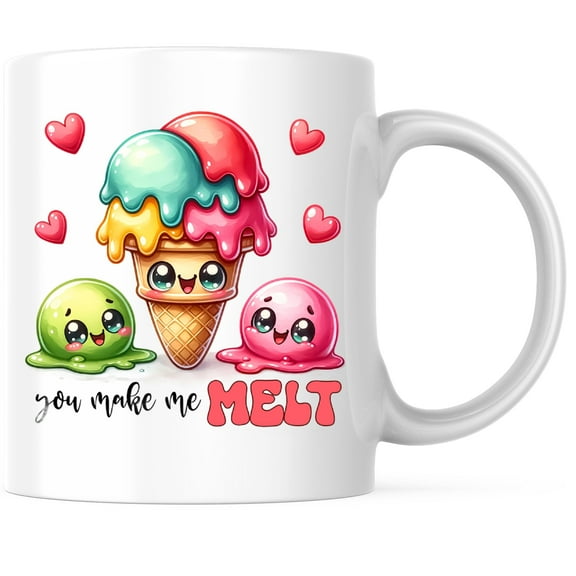 Bliss Monkey Co. You Make Me Melt Coffee Mug - Funny Punny Food Jokes Joke Cute Mug - 11 Ounce Coffee Mug - Microwave & Dishwasher Safe - White Handle & Interior - Printed On Both Sides - BMCM01058