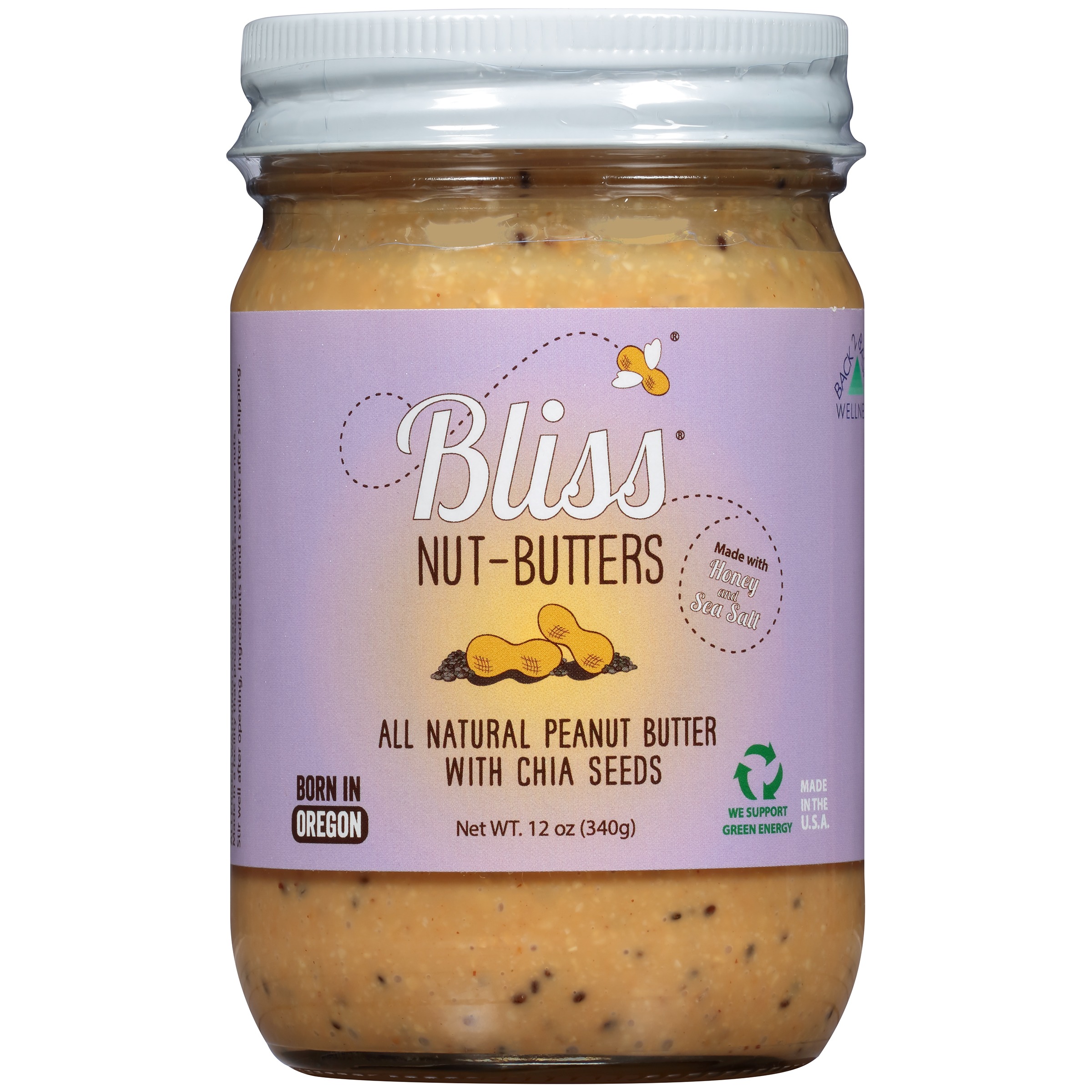 Bliss Nut-Butters All Natural Peanut Butter with Chia Seeds, 12 oz