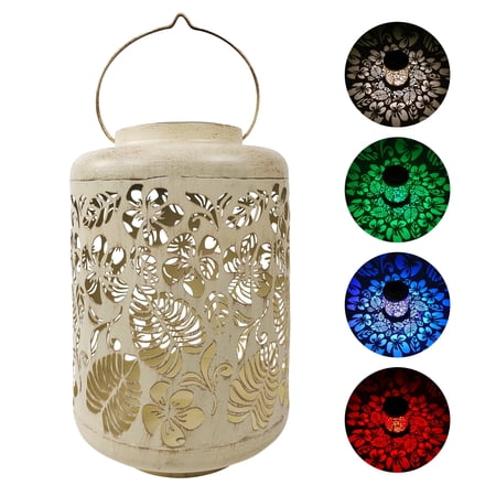 Bliss Outdoors Solar LED Lantern W/ Tropical Flower Design & Hand Painted Finish, 12-in. Tall, Waterproof IP44 (White)