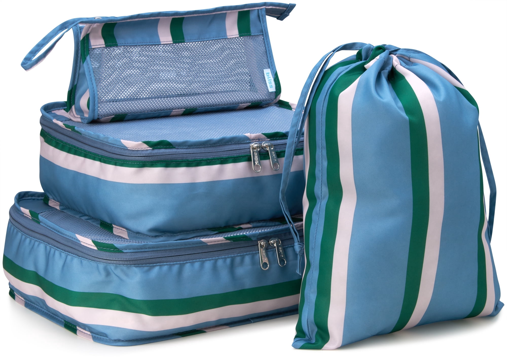 Bliss Travel Packing Cubes Zippered Compression Bags for Luggage with Laundry Bag 4-Piece Set