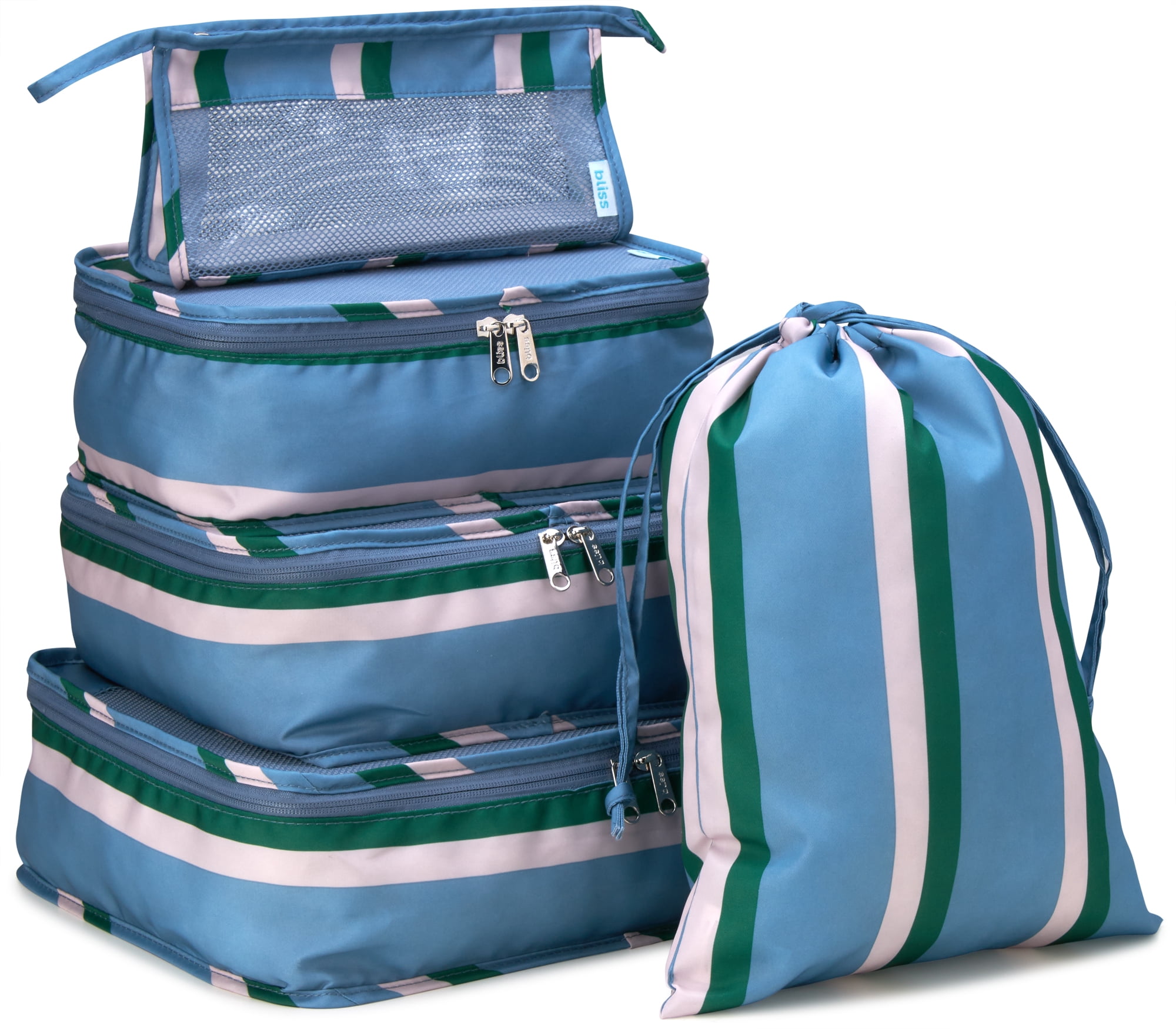 Set of five compression packing cubes for travel