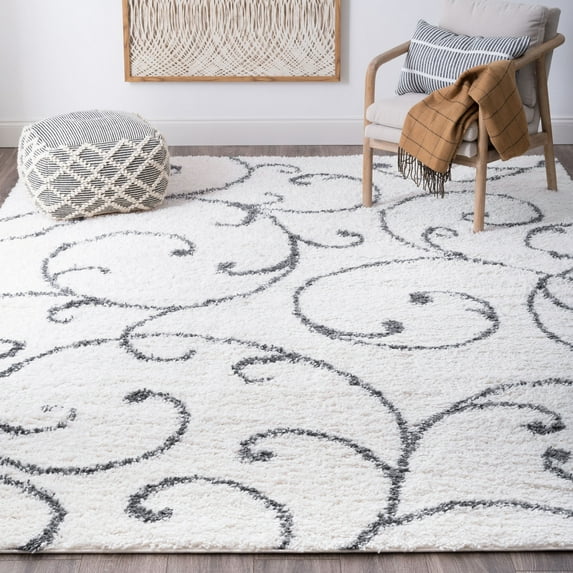 Bliss Rugs Transitional Floral 7'10'' x 10'2'' White and Gray Polypropylene Indoor Area Rug, 7'10'' x 10'2''