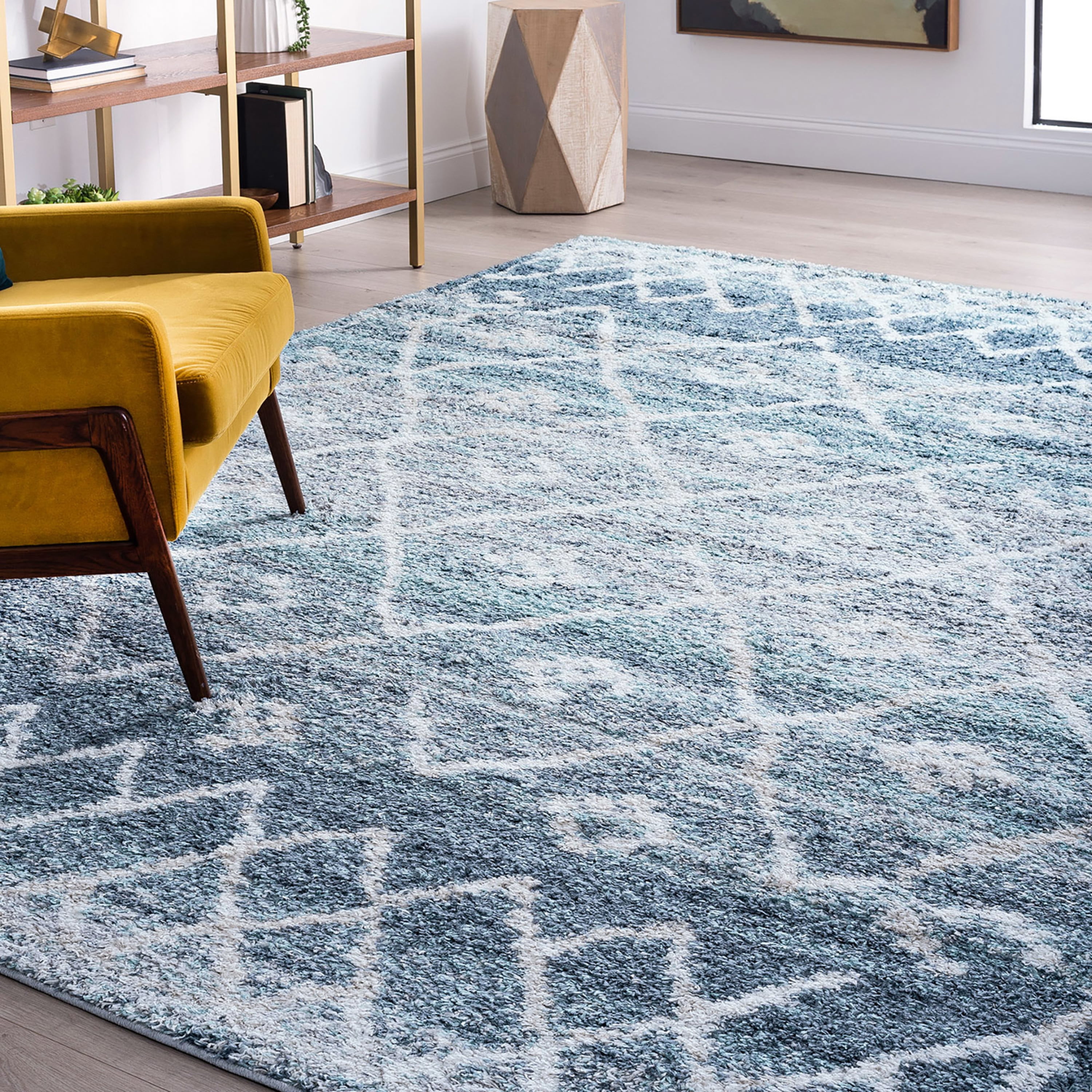 Bliss Rug Geometric Indoor Shag Rug for Living Room, Bedroom, Kids Room |Blue, 8' x 10' (7'10''x9'10'')
